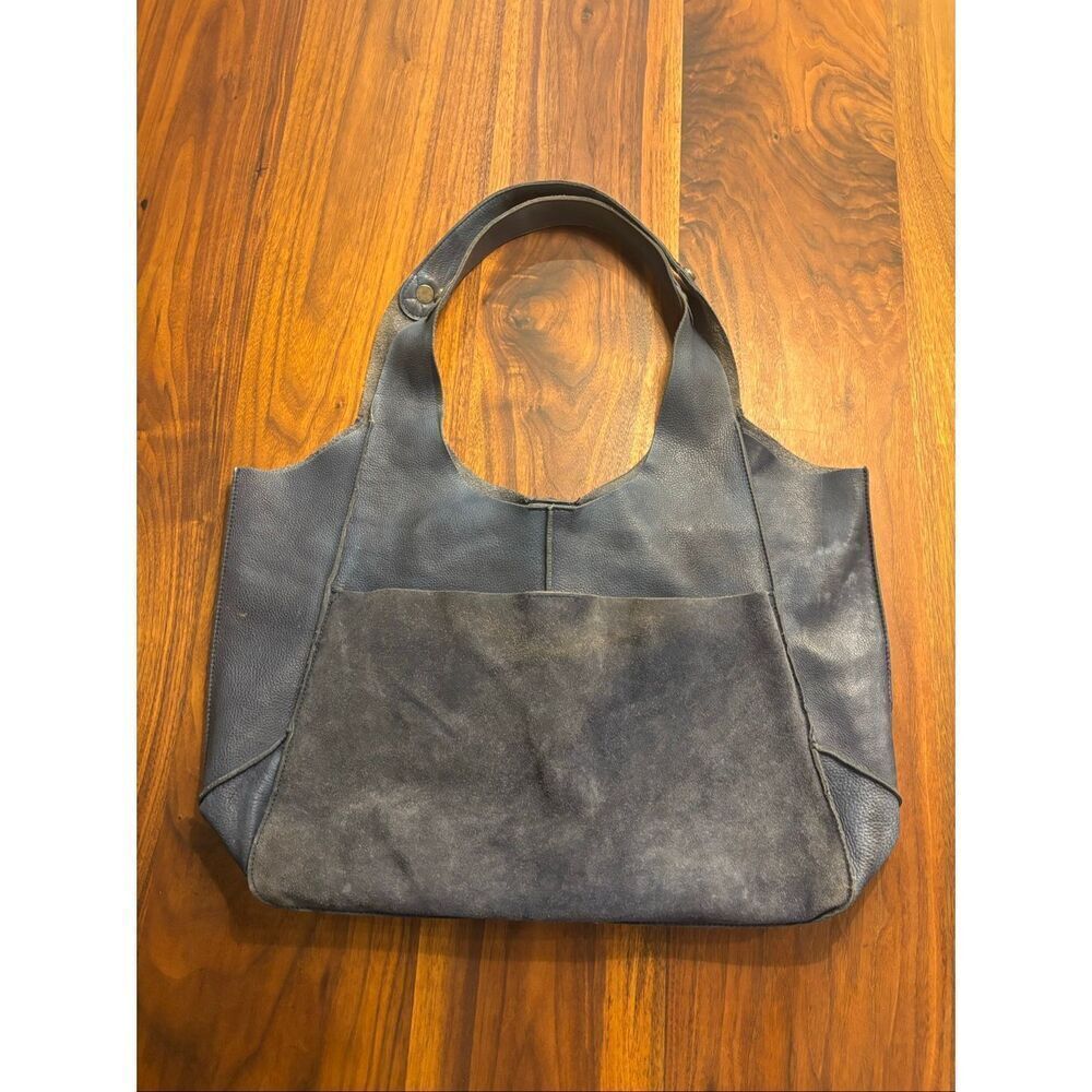 Free People Women's Navy Blue Soft Leather Double Strap Shoulder Hobo Tote Bag